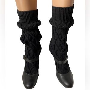 Steve Madden - Black Leather Cable-Knit Sock Detailed Bootie, Size: 10M